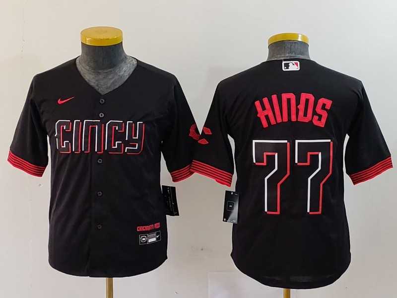 Youth Cincinnati Reds #77 Rece Hinds Black 2023 City Connect Cool Base Stitched Jersey->mlb womens jerseys->MLB Jersey